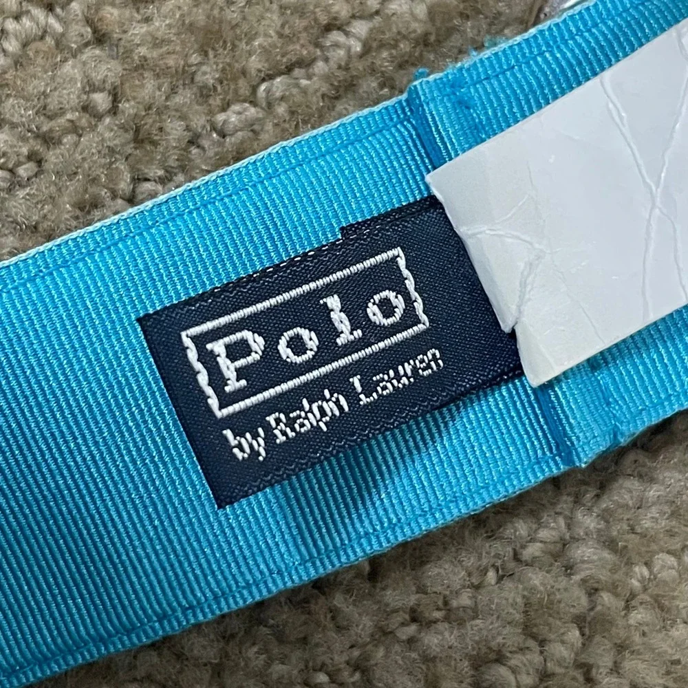 Vintage Polo Ralph Lauren L Belt Mens Blue Yellow Spider L D-Ring Ribbon USA